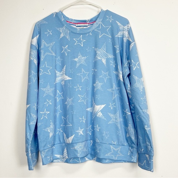 NEW PJ Salvage Loungewear Pajama Top  Womens Medium Blue Star Spangled NWOT - Picture 1 of 7